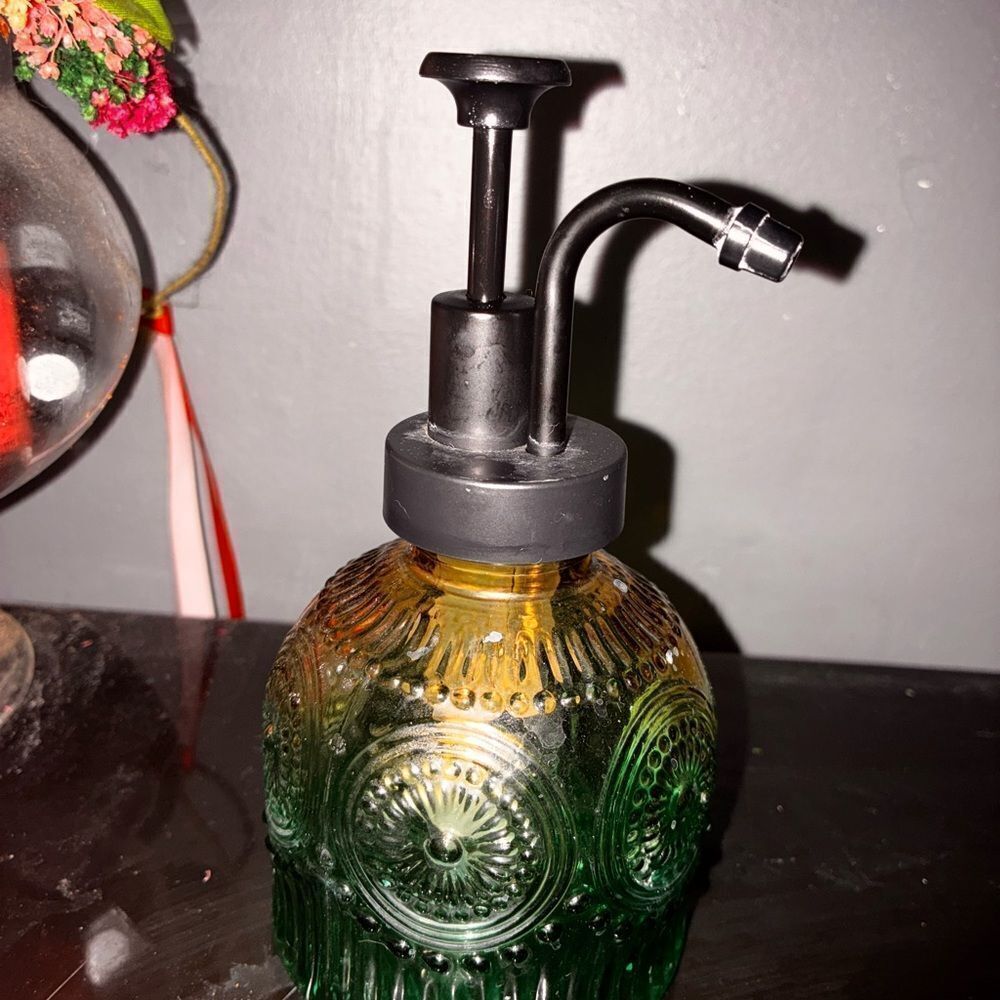 Green and Yellow Glass Soap Dispenser
